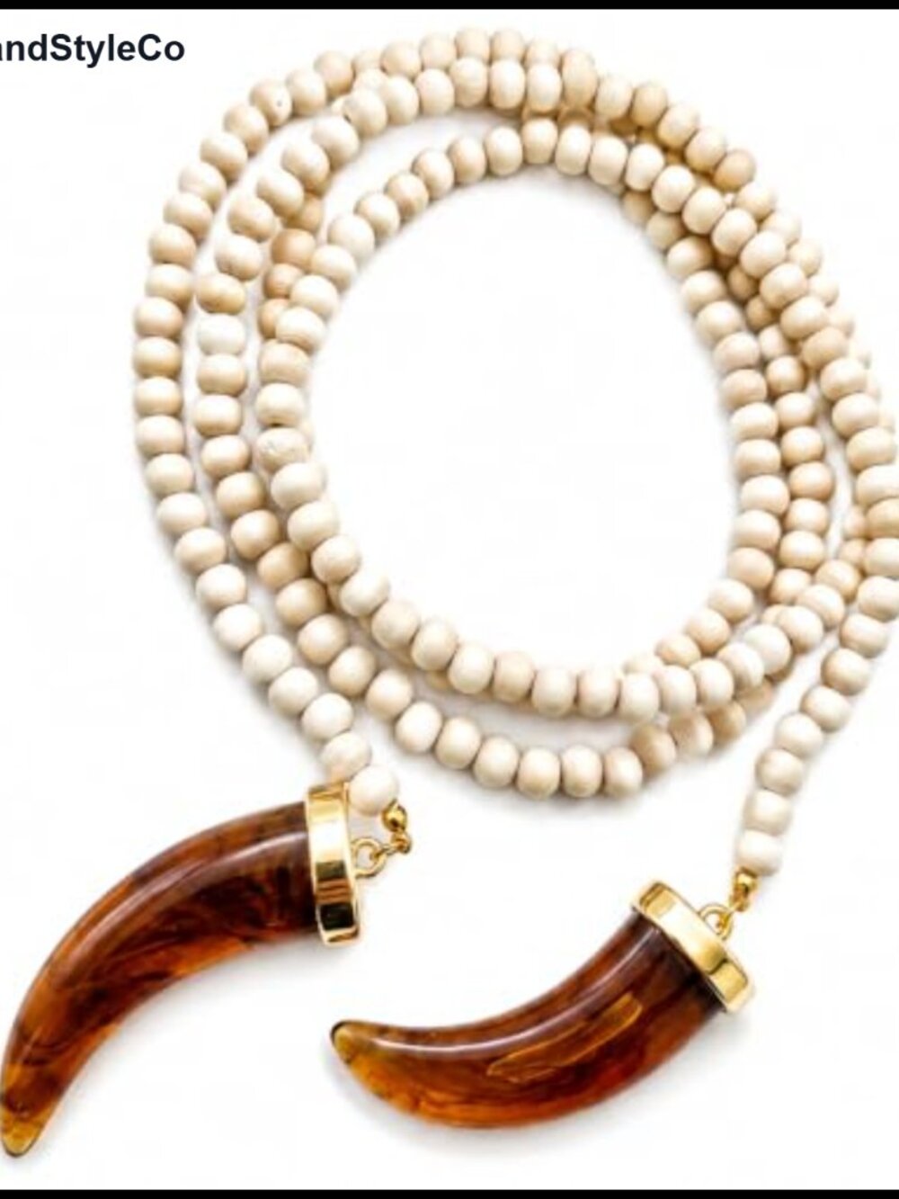 Boho Wood Beaded Lariat Pendant Necklace Y Shaped Long Statement Jewelry